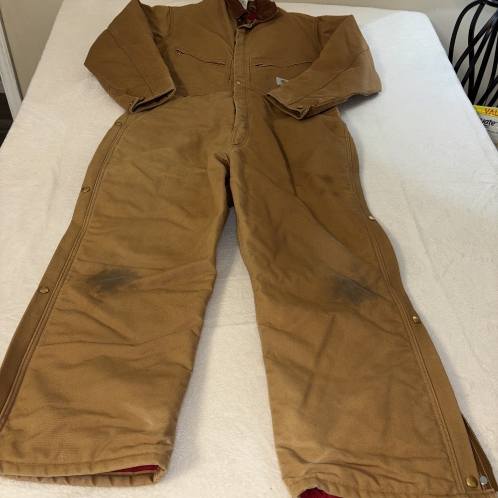 Vintage Carhartt USA Made Insulated Duck Coveralls 46 Short Brown Union